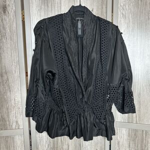 Robert Rodriguez Silk Top Size 8 Eyelet Designer Abstract Black Color